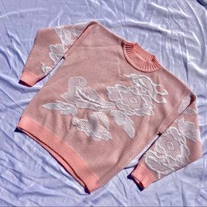 Vintage Pink and White Rose Sweater